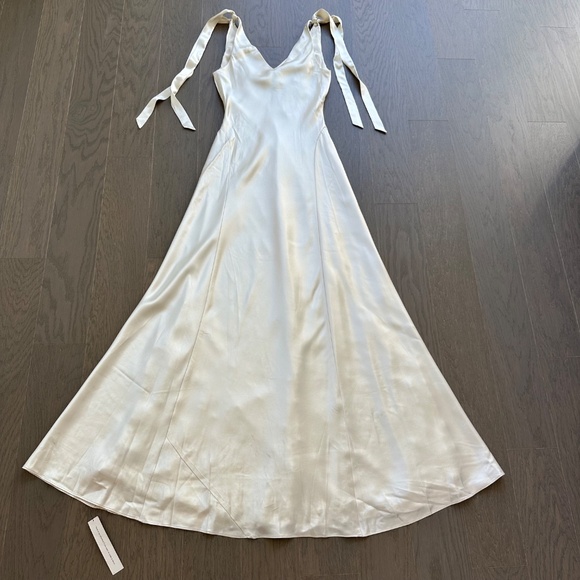 Reformation Pernille Ivory Silk Dress White Wedding Tie Sleeve SMALL - with tag - Picture 3 of 14